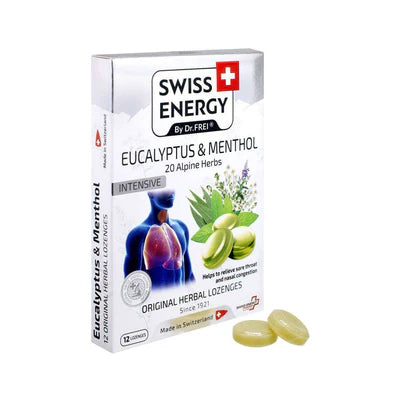 Swiss Energy, Eucalyptus and Menthol, 20 Alpine herbs Sore throat tablets