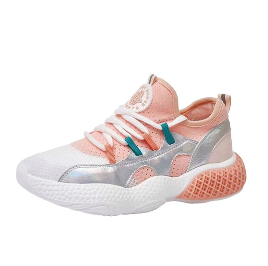 Gray and pink shoes with lace