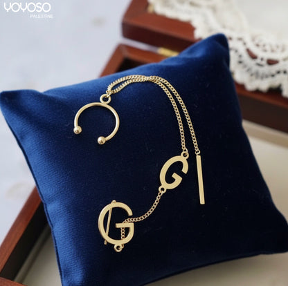 G gold long earring with letter G