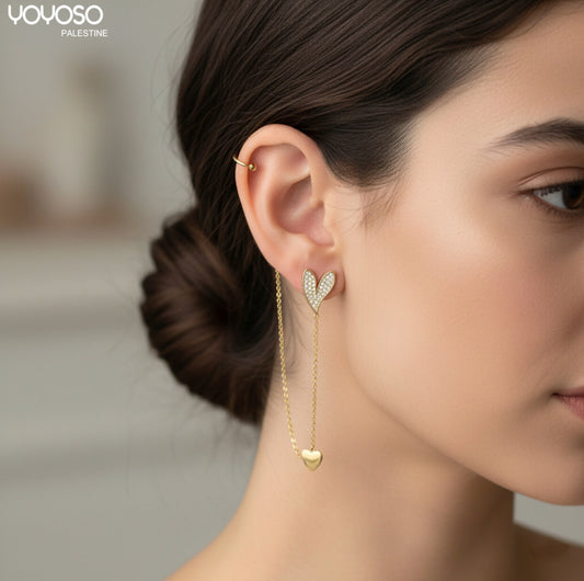 Long gold heart wrap earring
