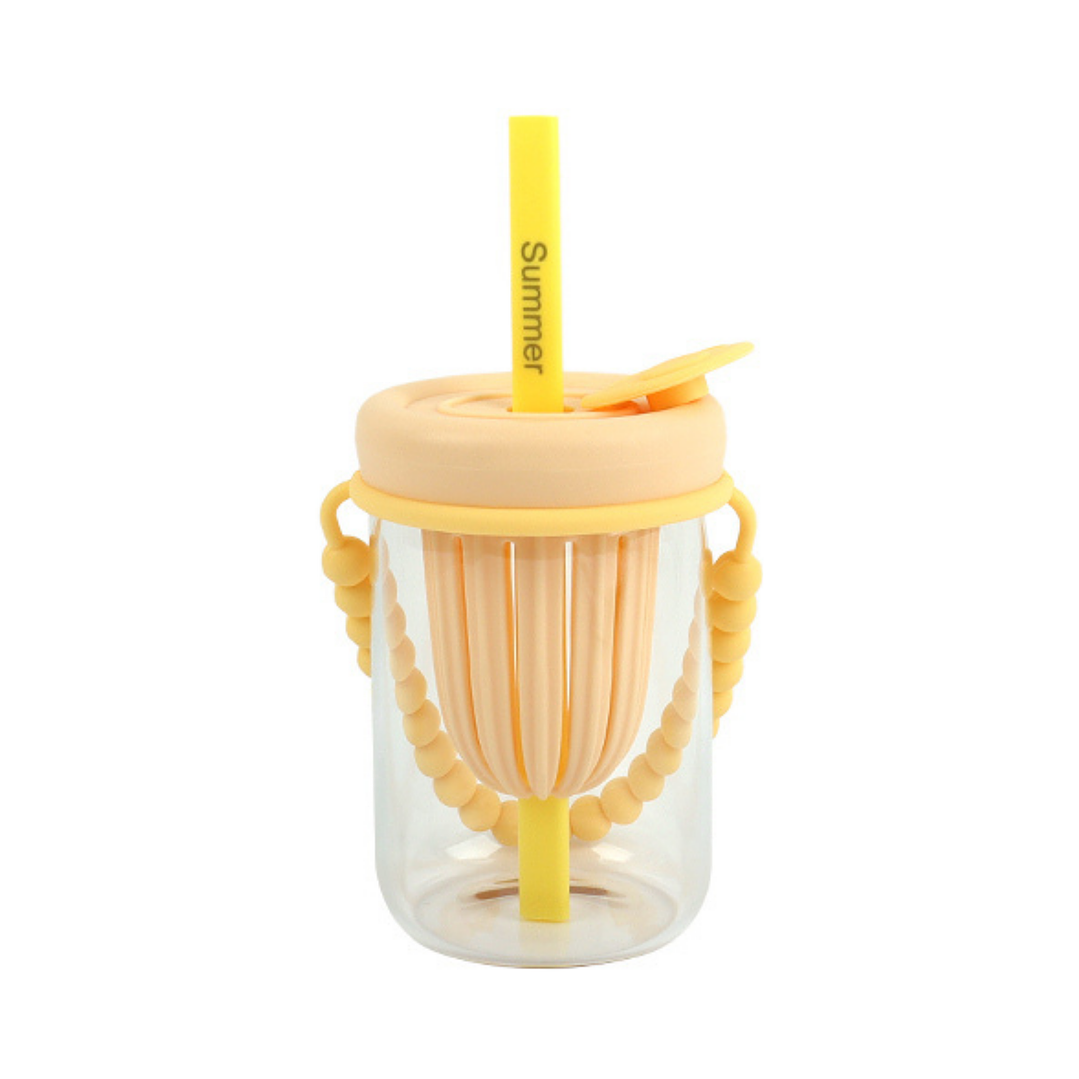 Colorful transparent cup with straw and hanger