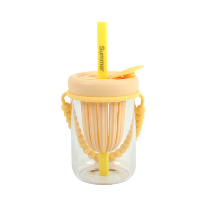 Colorful transparent cup with straw and hanger