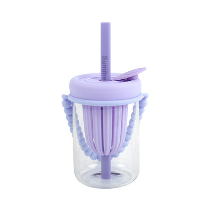 Colorful transparent cup with straw and hanger