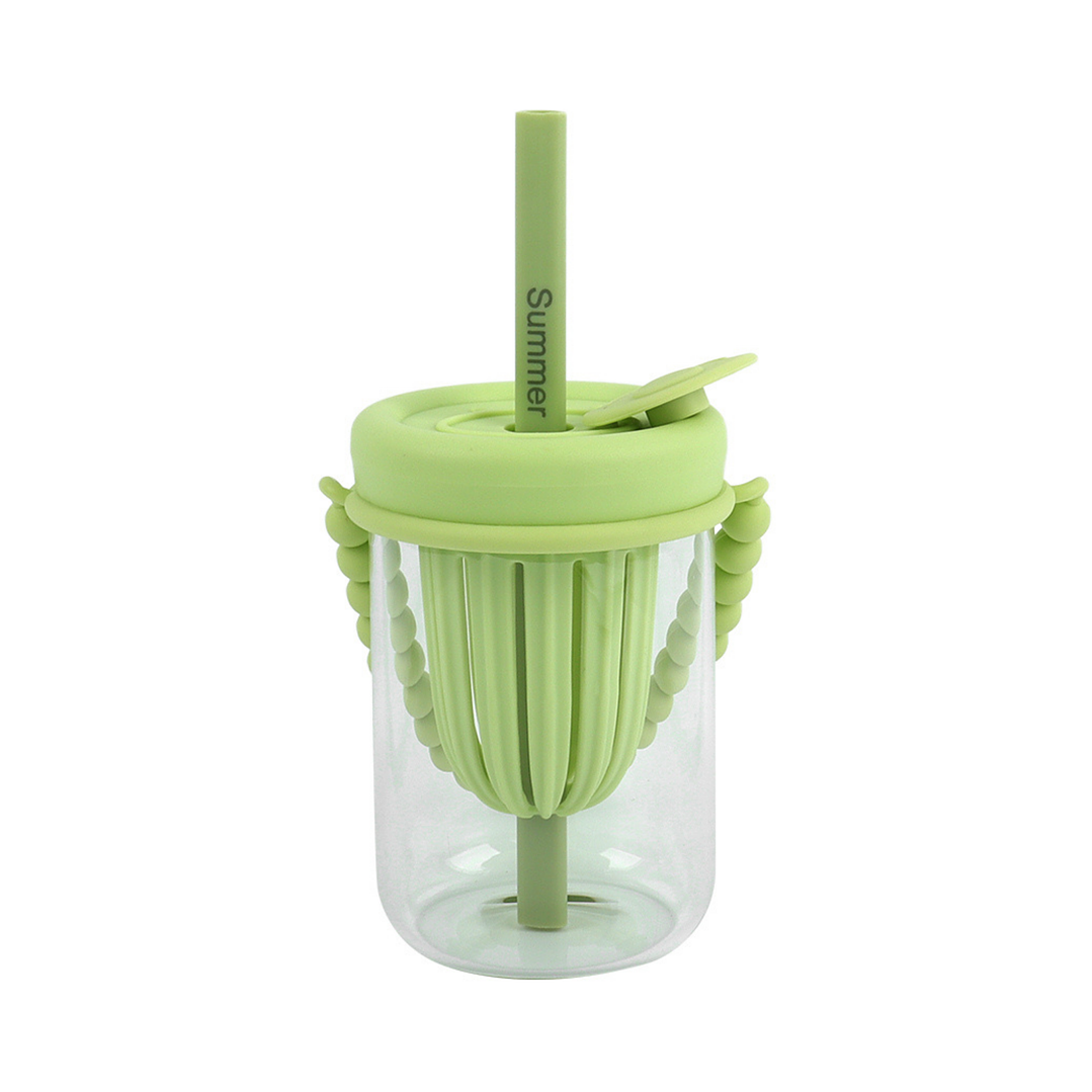 Colorful transparent cup with straw and hanger