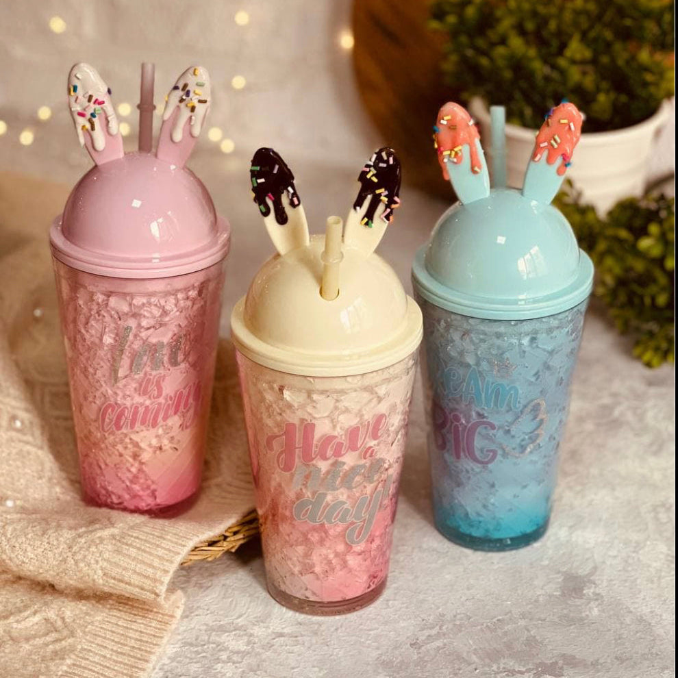 Rabbit plastic cup with straw