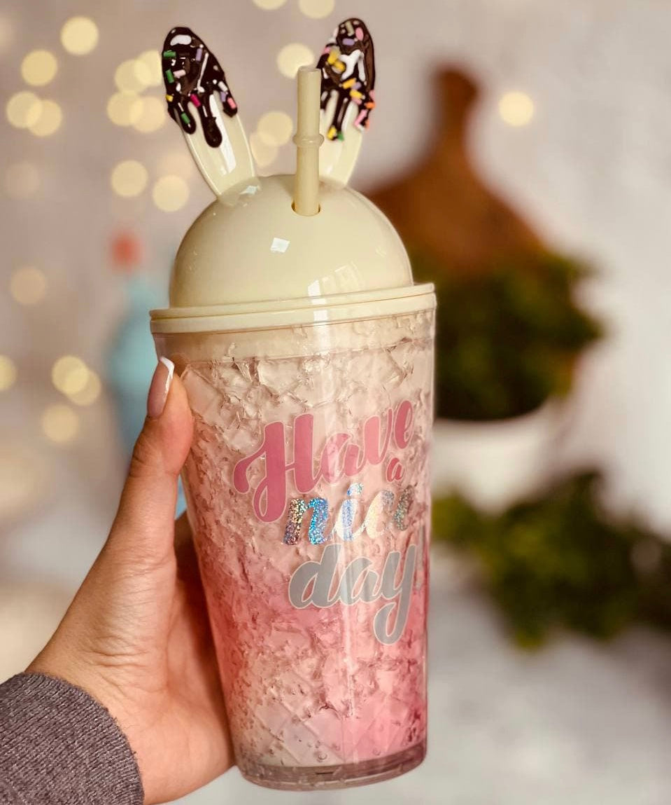 Rabbit plastic cup with straw
