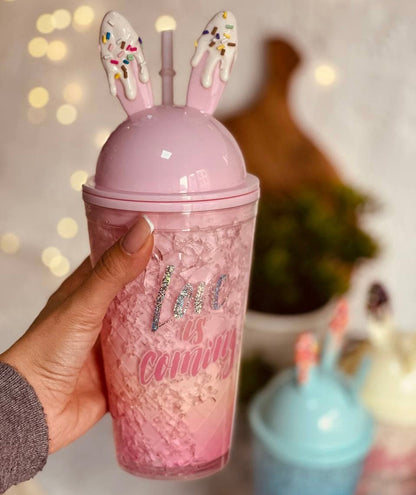 Rabbit plastic cup with straw