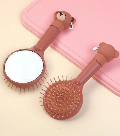 فرشاة شعر دب مع مرآة