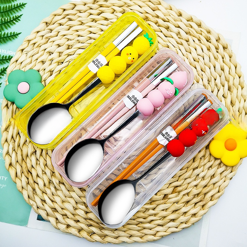 Chopsticks with fruit-shaped spoon