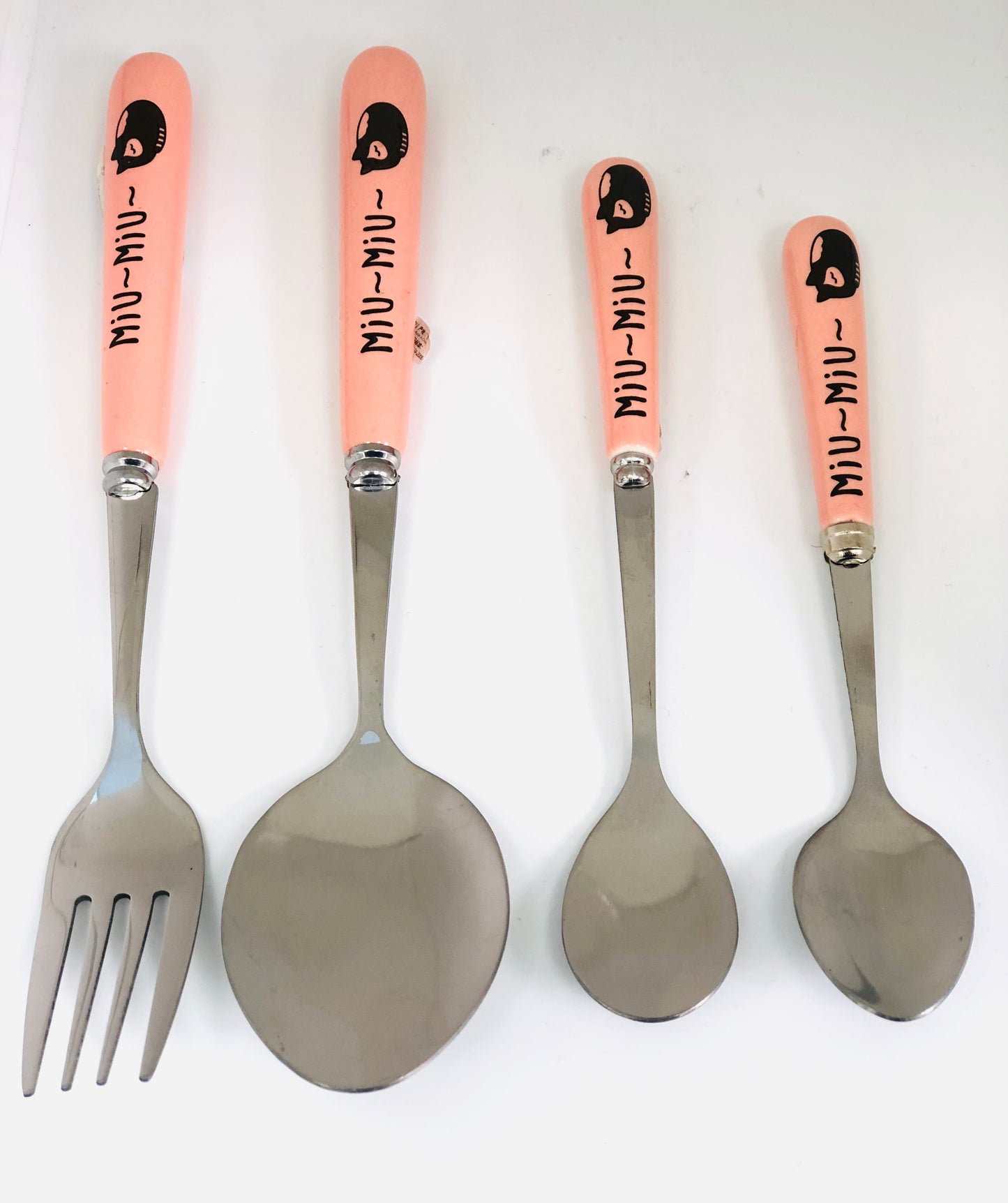 Pink cat spoon and fork set