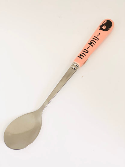 Pink cat spoon and fork set