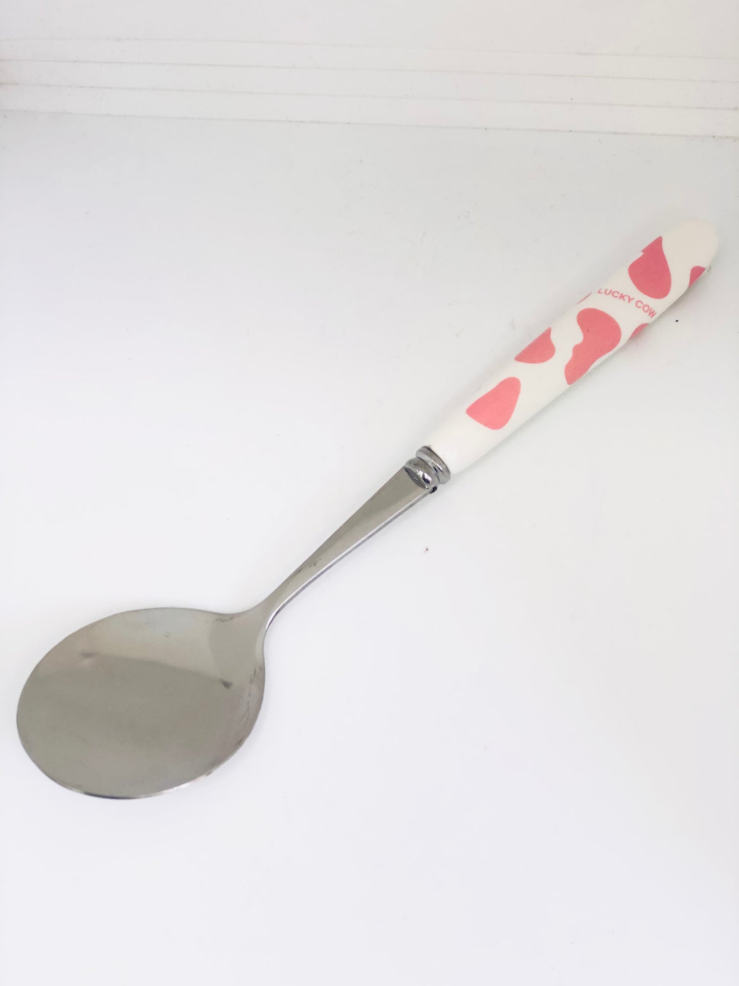 White and pink ceramic spoon and fork set