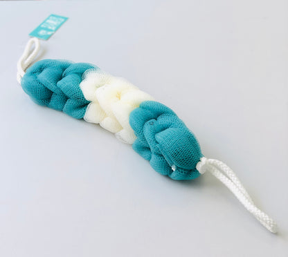 Long braided bath loofah in colors