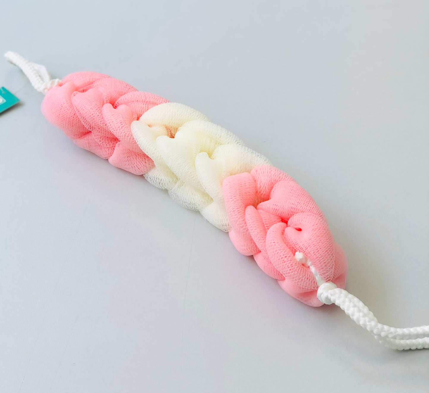 Long braided bath loofah in colors