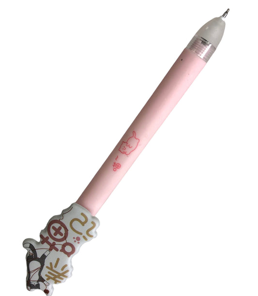 Pink blue ink erasable pen with cork toy