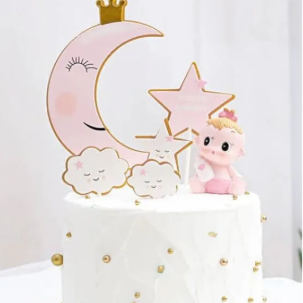 Moon and star paper cake decorations