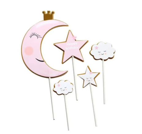 زينة قمر ونجوم ورق للكيكة